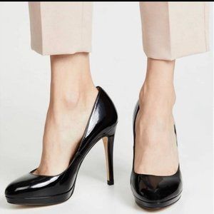 LK Bennett Sledge black patent platform pumps / shiny black high heel shoes